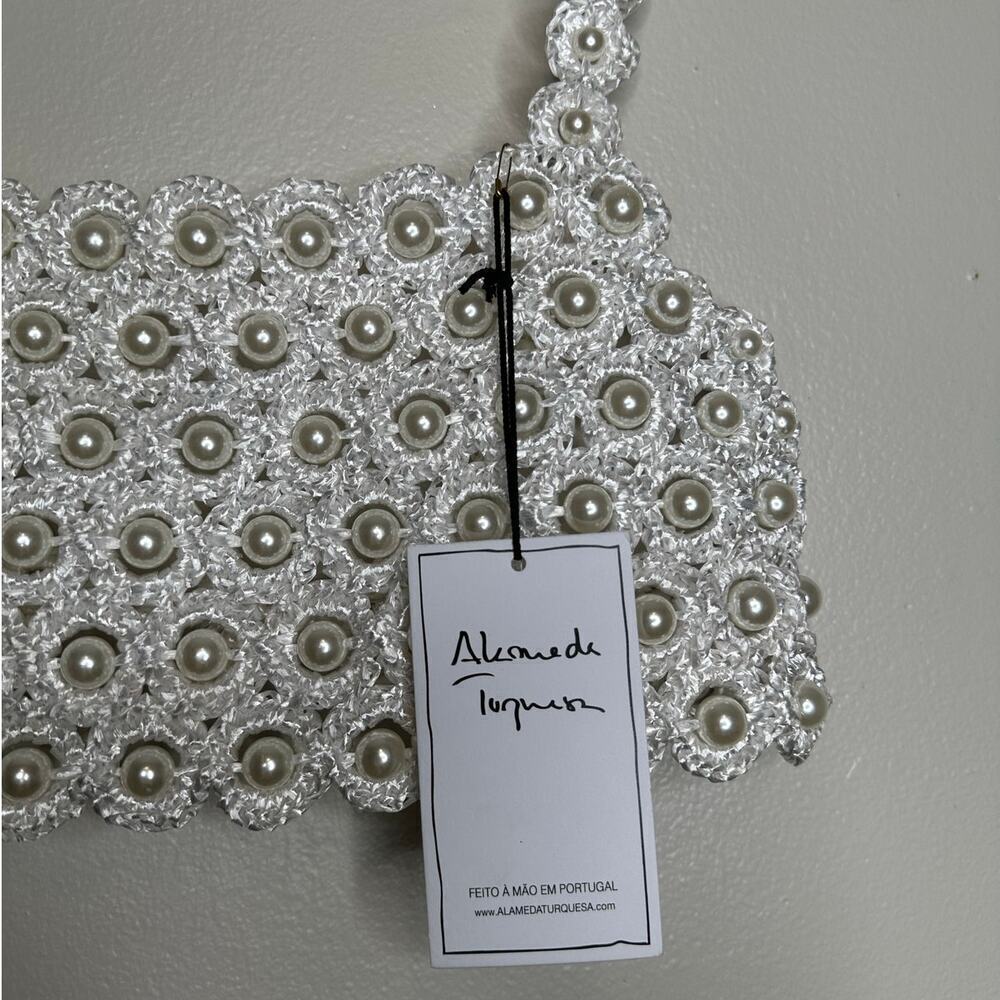 Alameda Turquesa Hana Pearl Embellished Crochet Crop Top White O/S NWT $432 - Picture 6 of 9